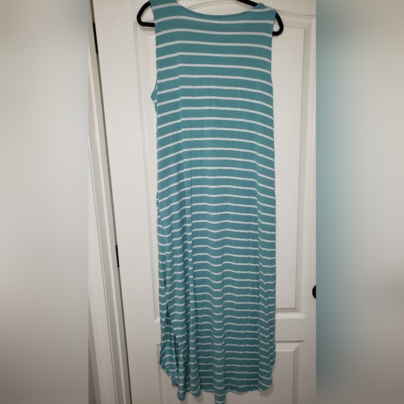 Zenana Teal/White Striped Sleeveless Maxi Dress with Pockets Size XL NWT - Picture 6 of 7